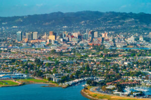 Aerial view of Oakland cohousing community 